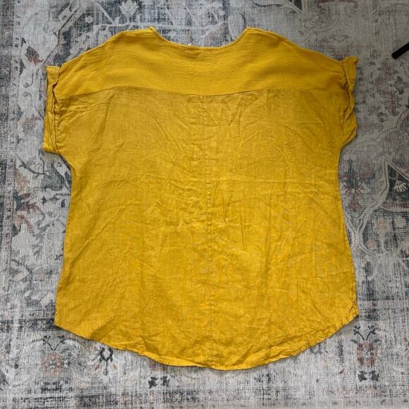 BELLA UMBRA Top 1X Linen Cotton Basketweave Cuffed Sleeve Autumn Yellow Italy - Picture 2 of 7